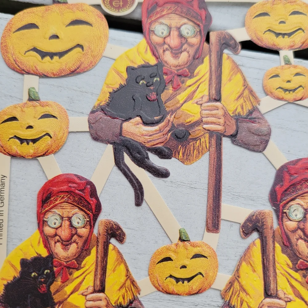 Germany Die Cut Halloween Cut-Outs Old Woman Witch Jack-O-Lantern Pumpkin FINAL